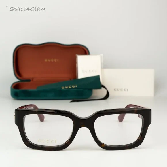 BRAND NEW Gucci GG1666O 006 Havana Red Demo Women Square Eyeglasses GG 1666O - Picture 3 of 8